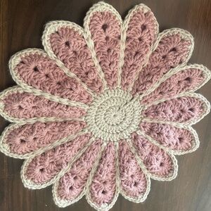 Pink and Cream Crochet Flower Potholder
